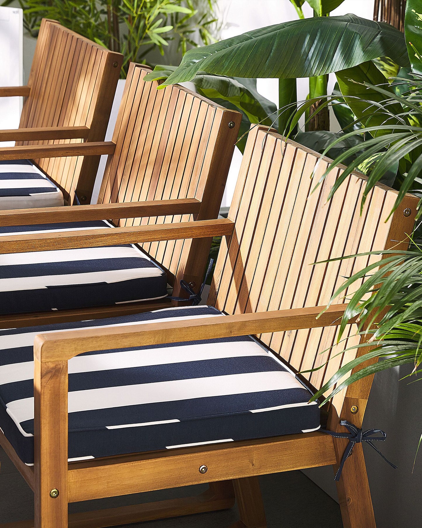 Set of 8 Garden Chairs with Cushions SASSARI Acacia Wood Navy Blue