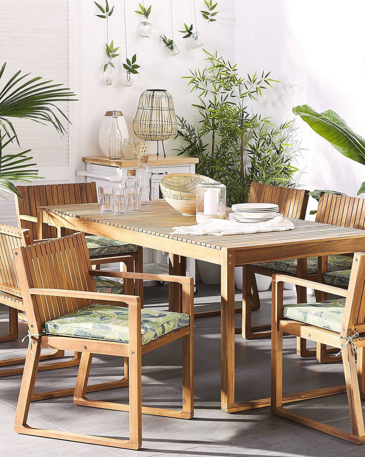 Set of 8 Garden Chairs with Cushions SASSARI Acacia Wood Green