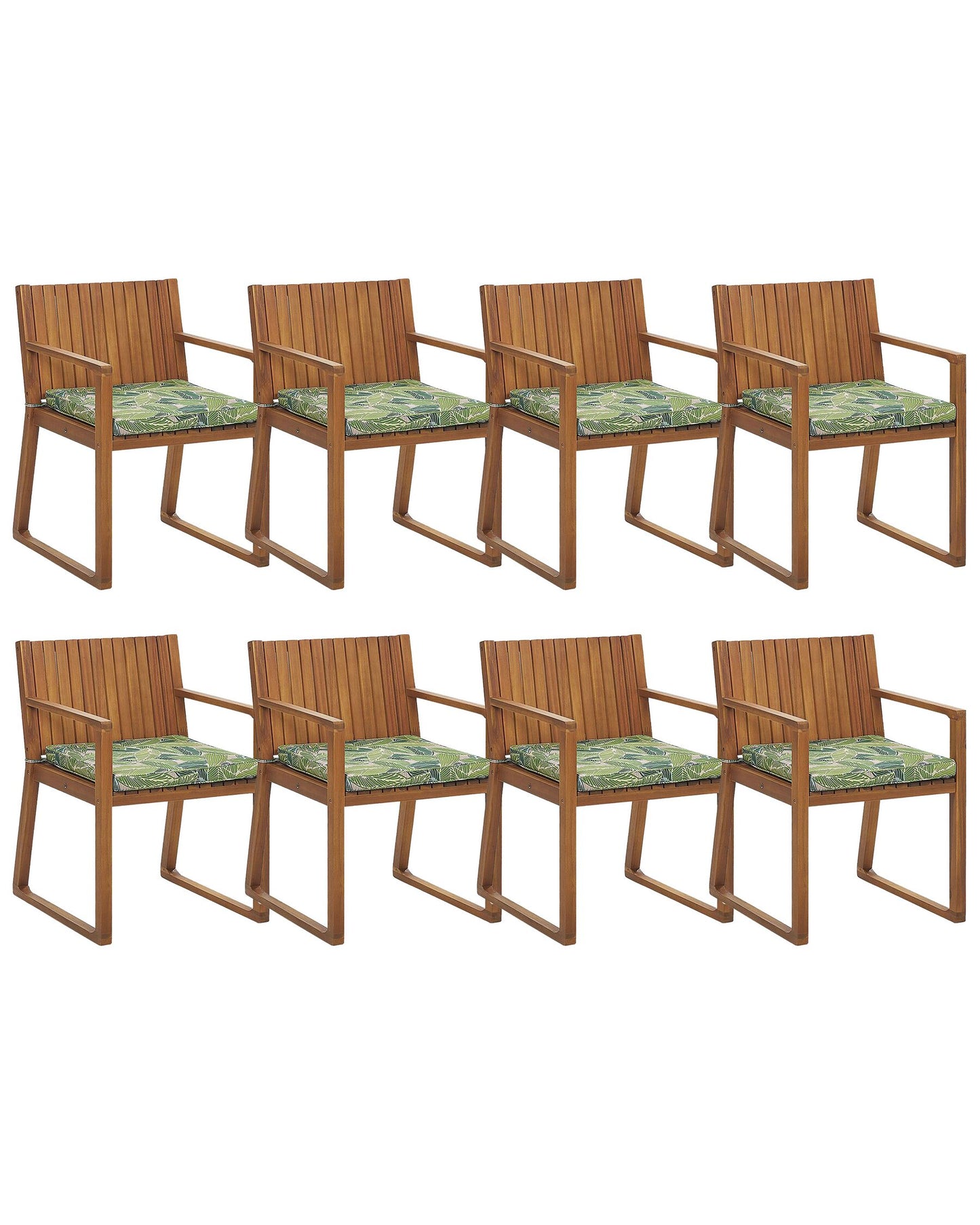 Set of 8 Garden Chairs with Cushions SASSARI Acacia Wood Green