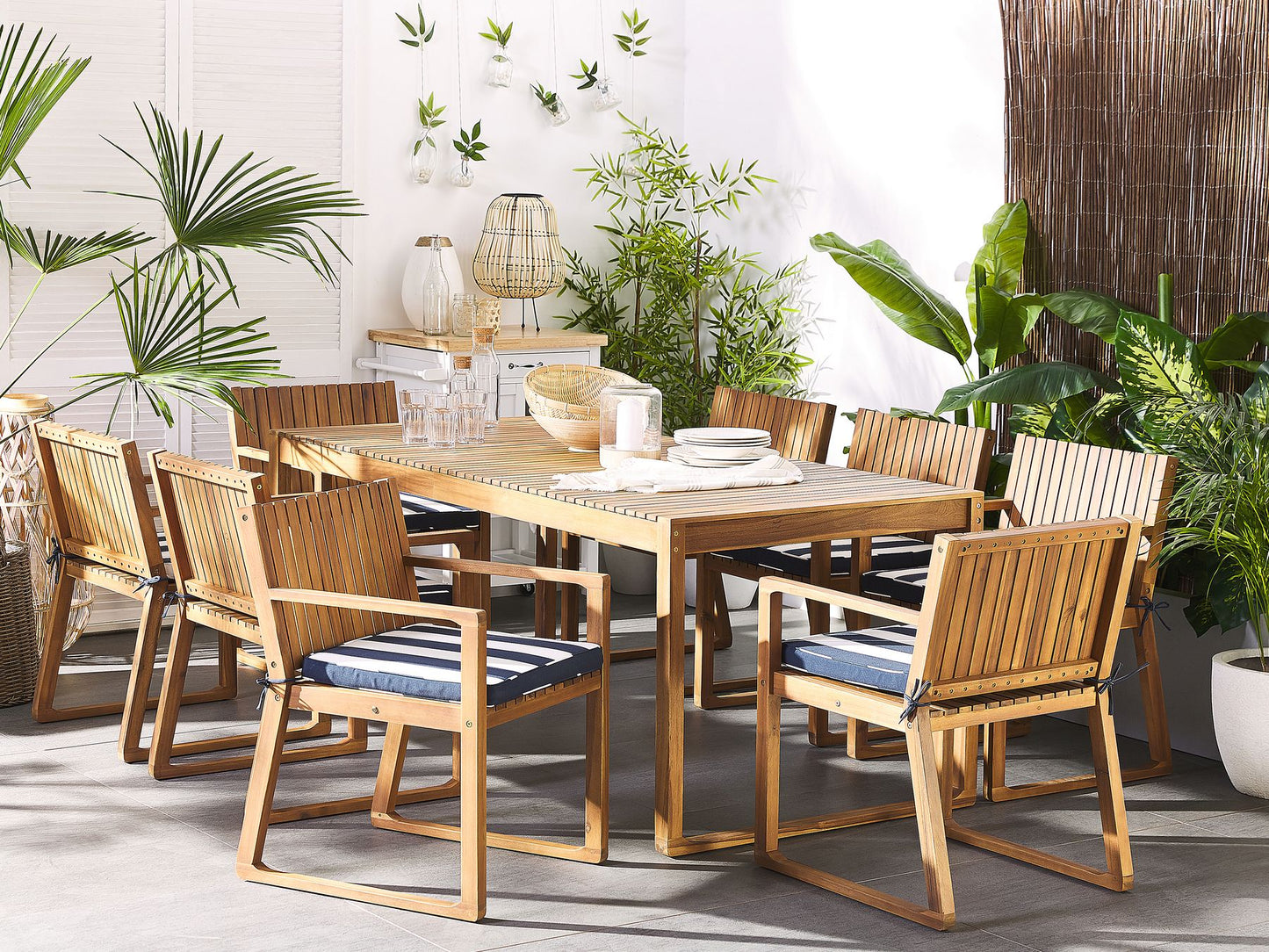 Garden Dining Set 8 Seater SASSARI with Cushions Acacia Wood Navy Blue