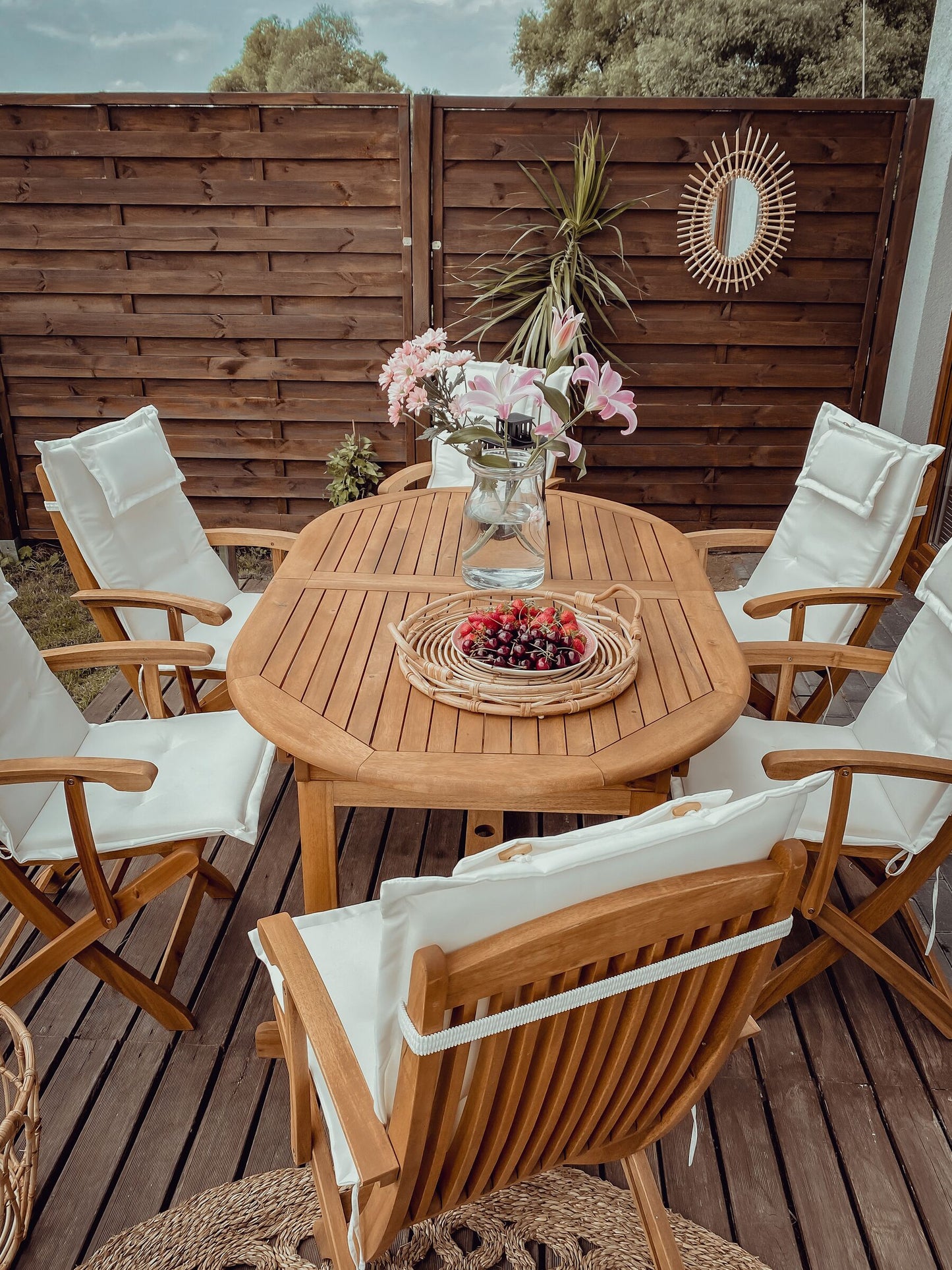 Garden Dining Set 8 Seater MAUI with Cushions Acacia Wood Off-White