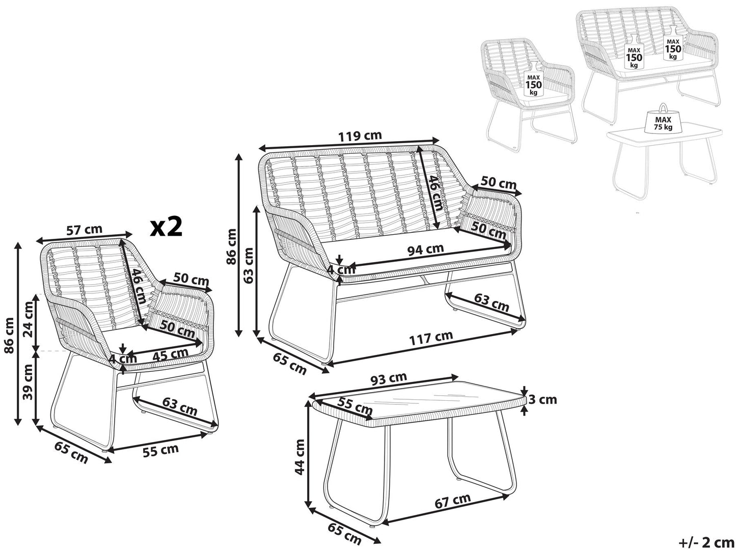 Garden Lounge Set with Table 4 Seater MINORI PE Rattan Beige