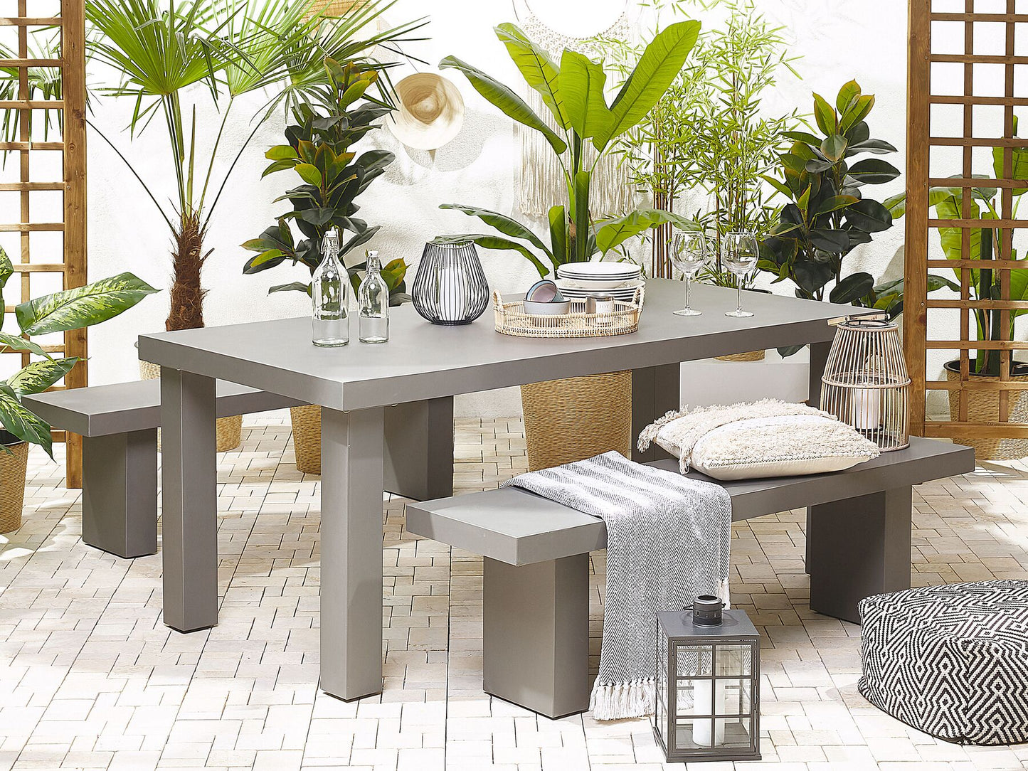 Garden Dining Set with Benches 4 Seater TARANTO Concrete Grey