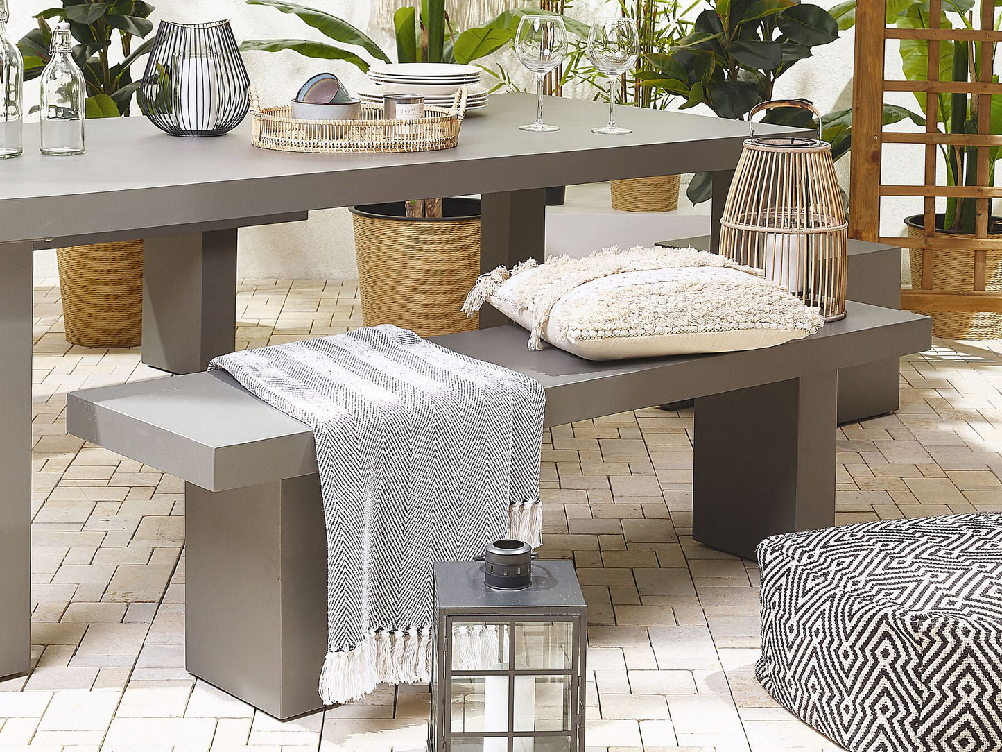Garden Dining Set with Benches 4 Seater TARANTO Concrete Grey