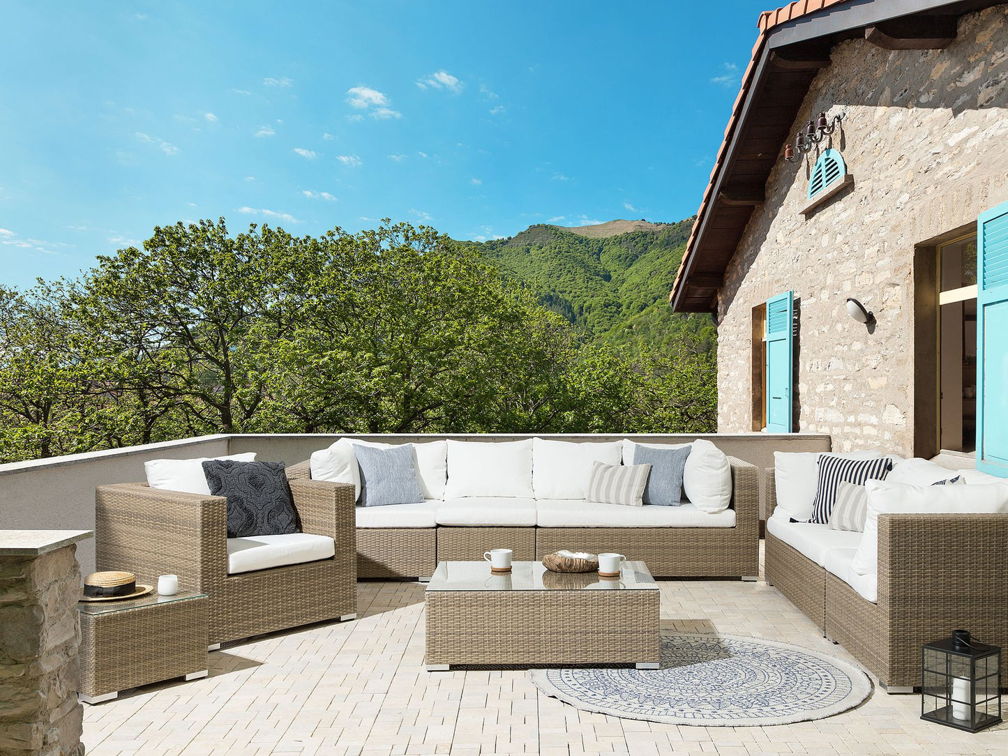 Garden Lounge Set with Table 8 Seater Modular Rattan Light Brown