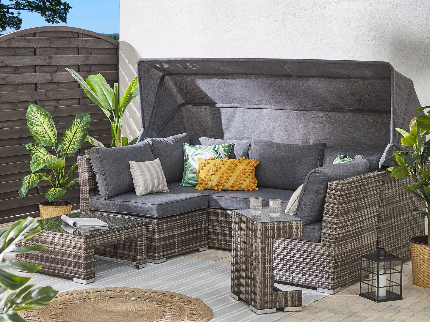 Garden Lounge Set with Table 6 Seater CORTE Modular PE Rattan Dark Brown