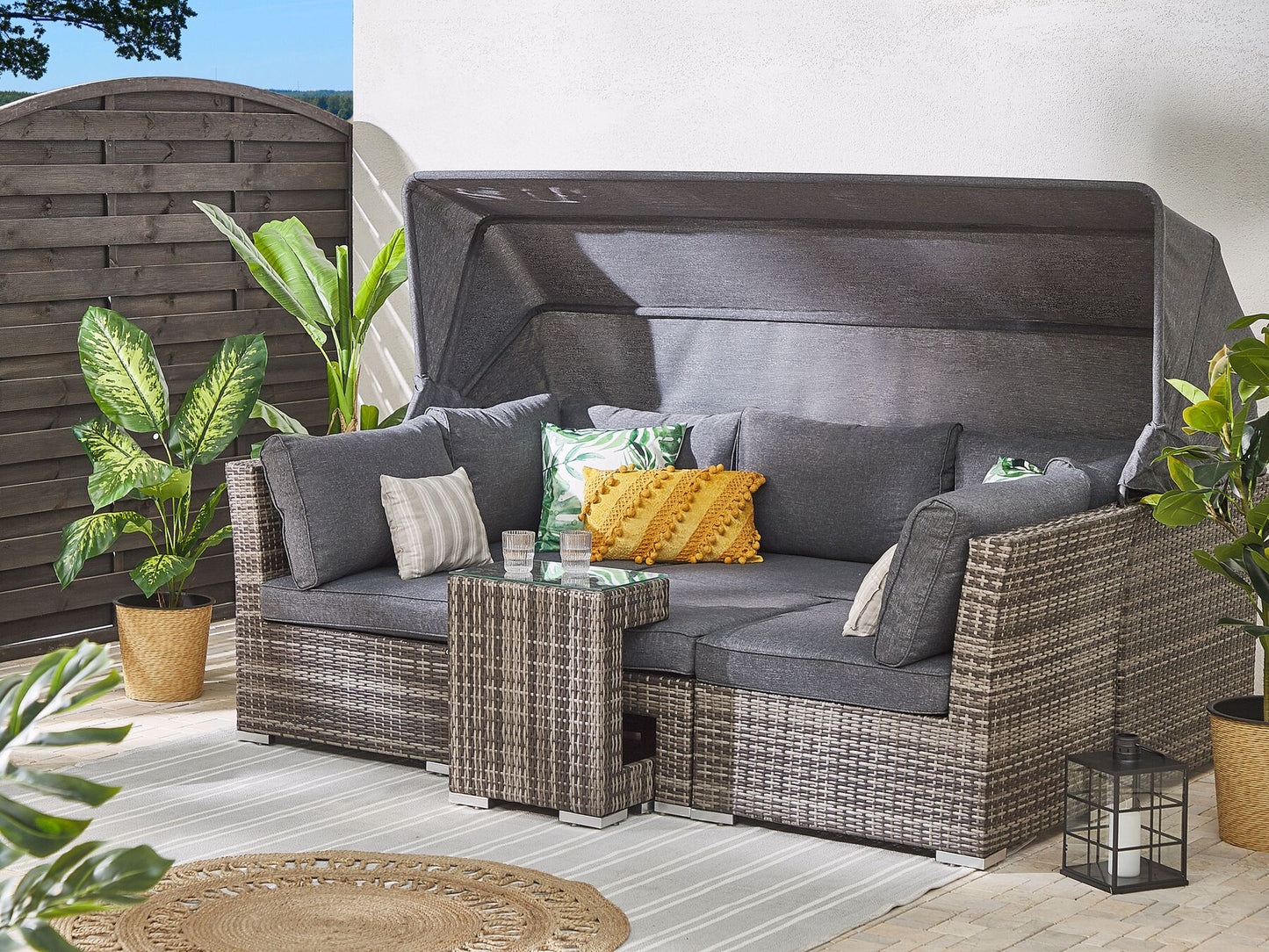 Garden Lounge Set with Table 6 Seater CORTE Modular PE Rattan Dark Brown