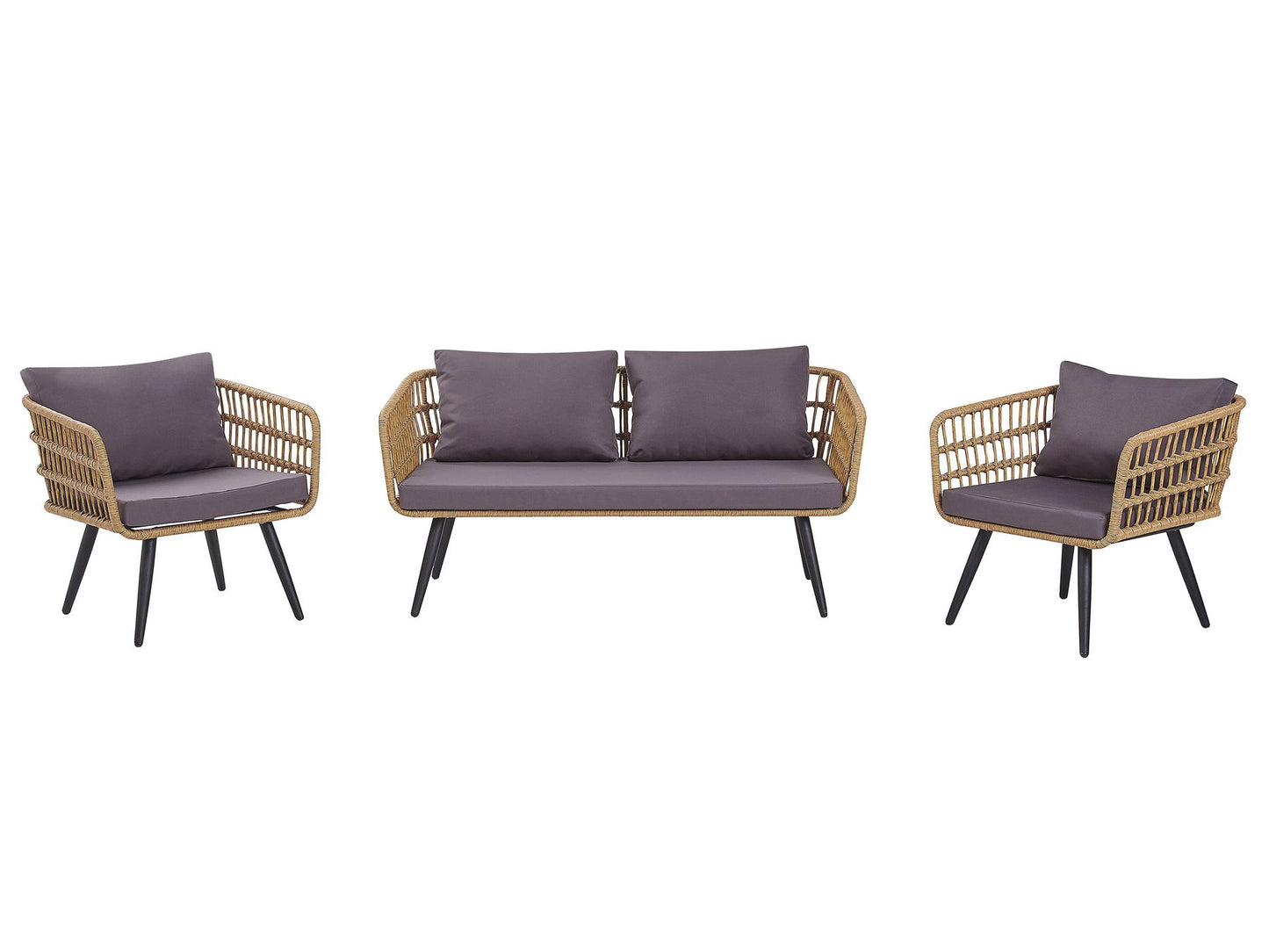 Garden Lounge Set with Table 4 Seater FOBELLO PE Rattan Beige