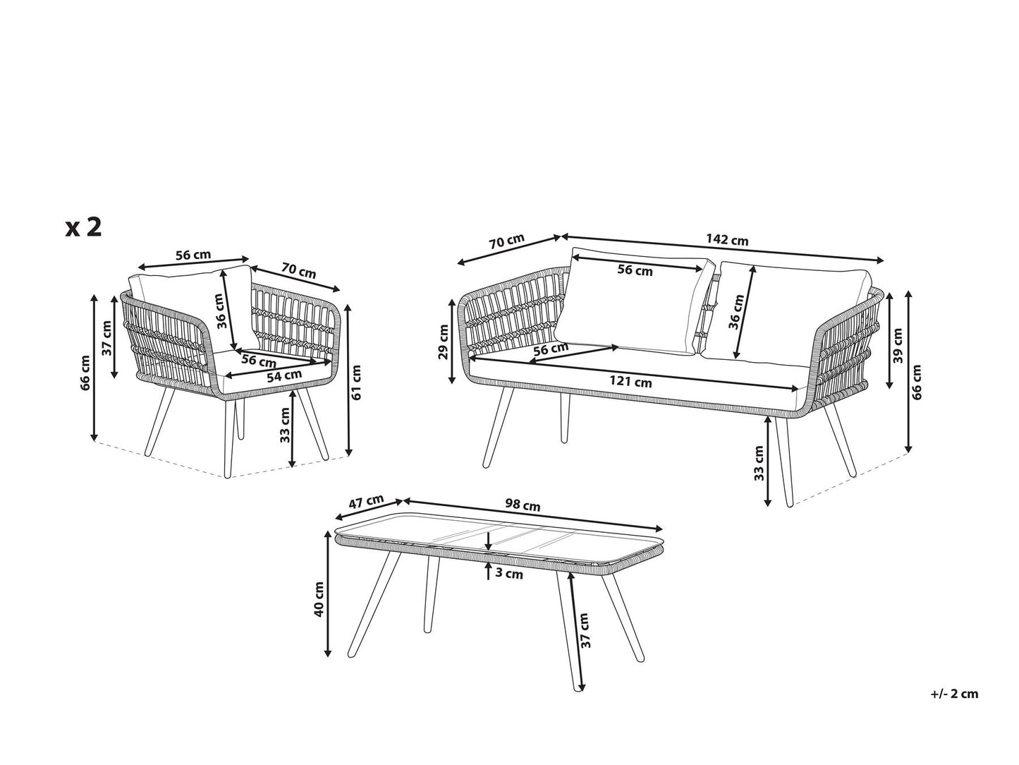 Garden Lounge Set with Table 4 Seater FOBELLO PE Rattan Beige