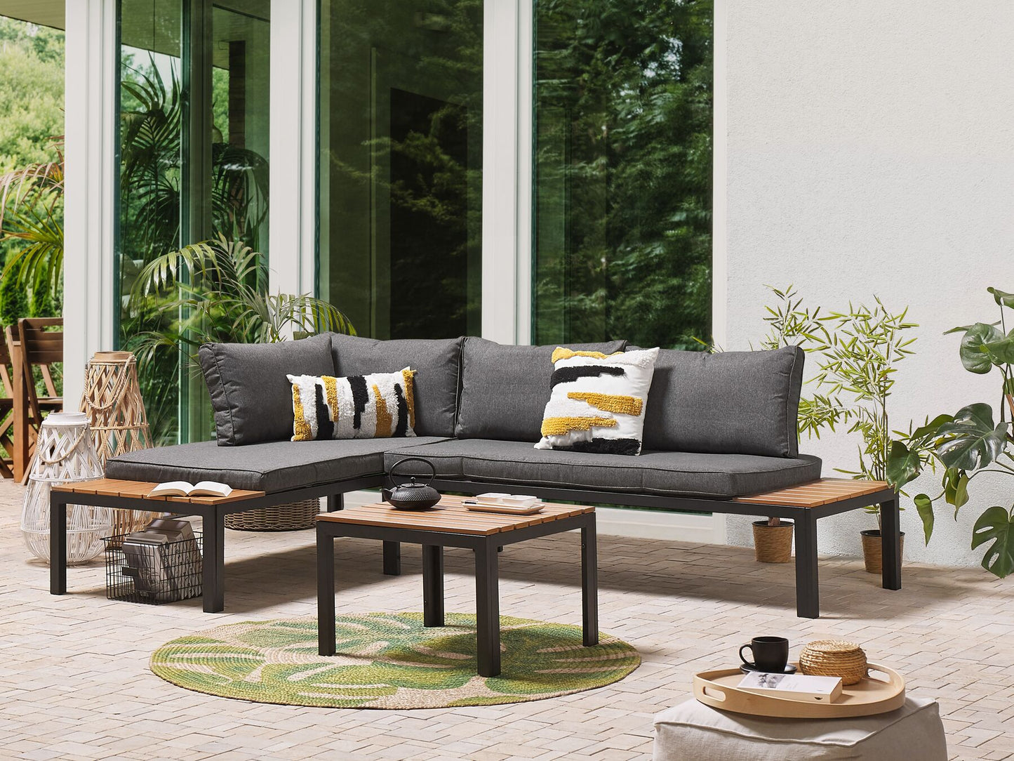 Garden Corner Sofa with Table 4 Seater PIENZA Right Hand Modular Grey