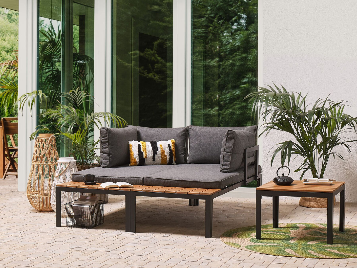 Garden Corner Sofa with Table 4 Seater PIENZA Right Hand Modular Grey
