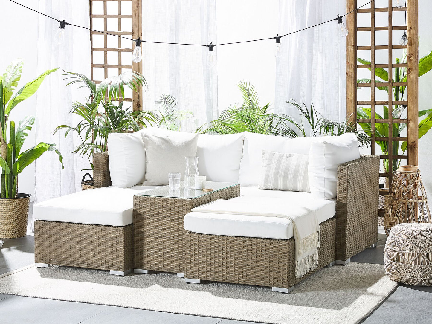 Garden Lounge Set with Table 2 Seater NOTO Modular PE Rattan Light Brown