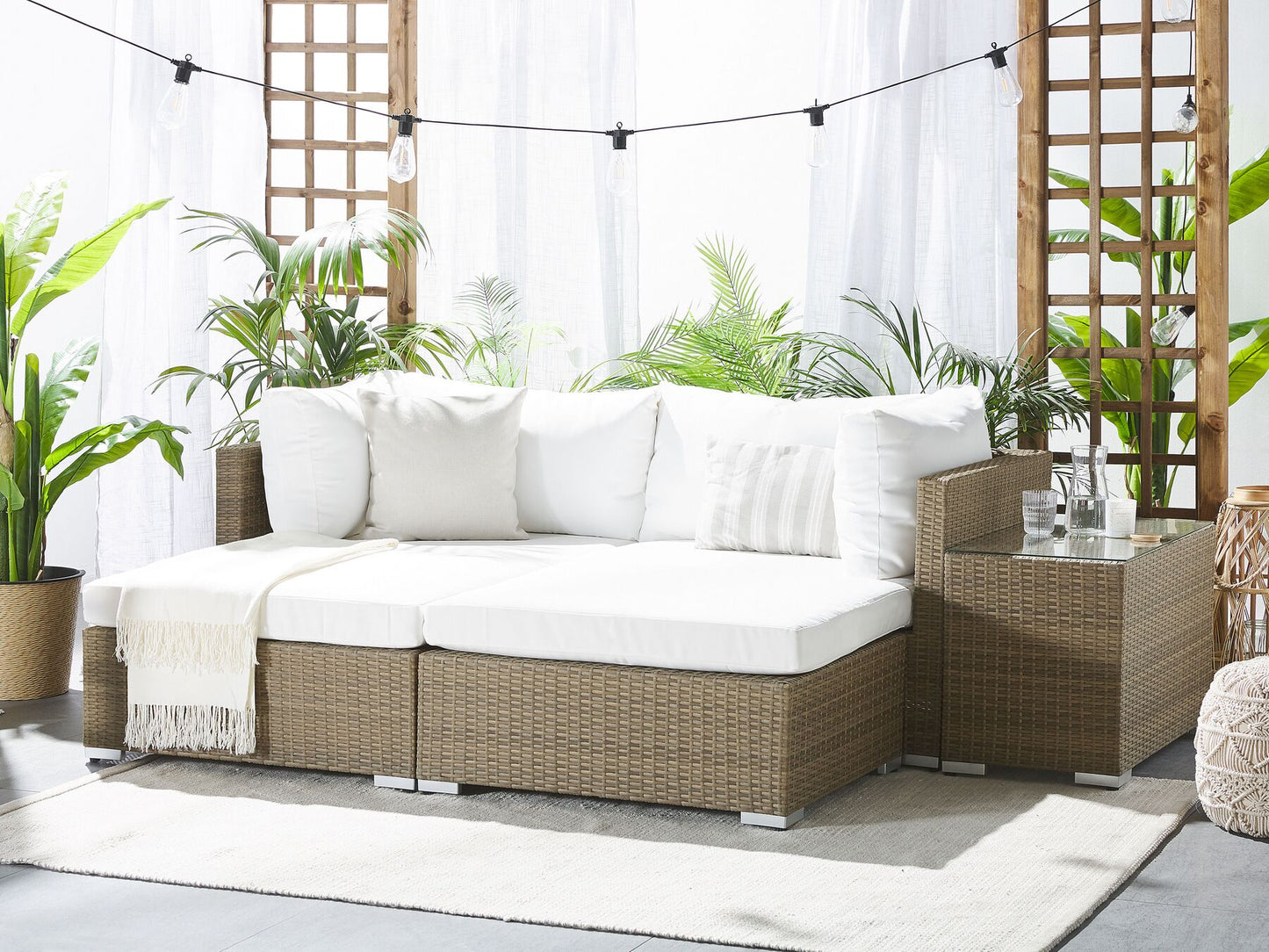 Garden Lounge Set with Table 2 Seater NOTO Modular PE Rattan Light Brown