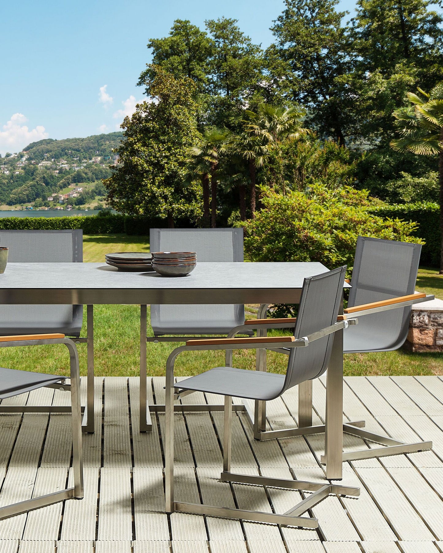Set of 2 Garden Chairs COSOLETO Stainless Steel Grey