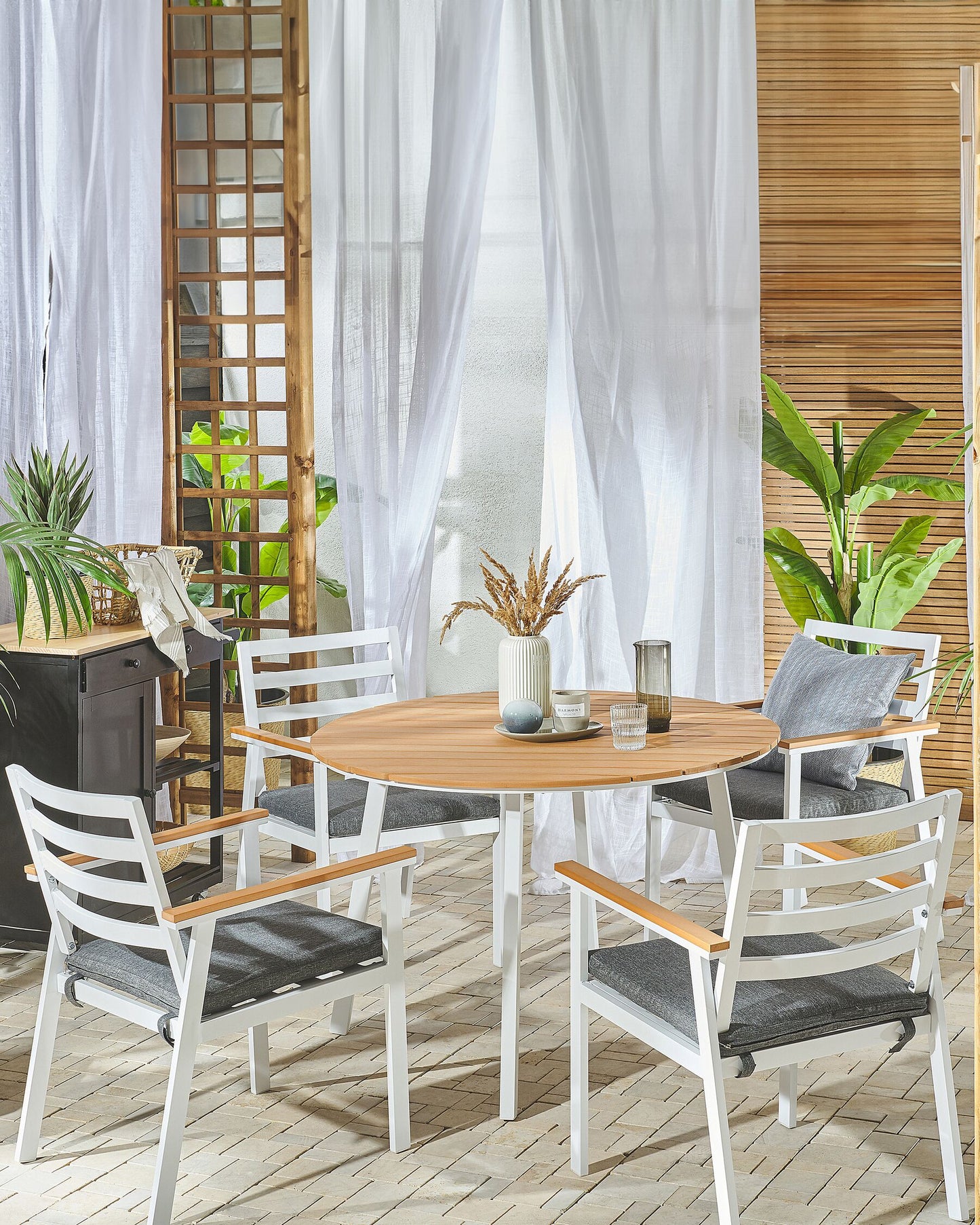 Set of 4 Garden Chairs with Cushions CAVOLI Metal Grey