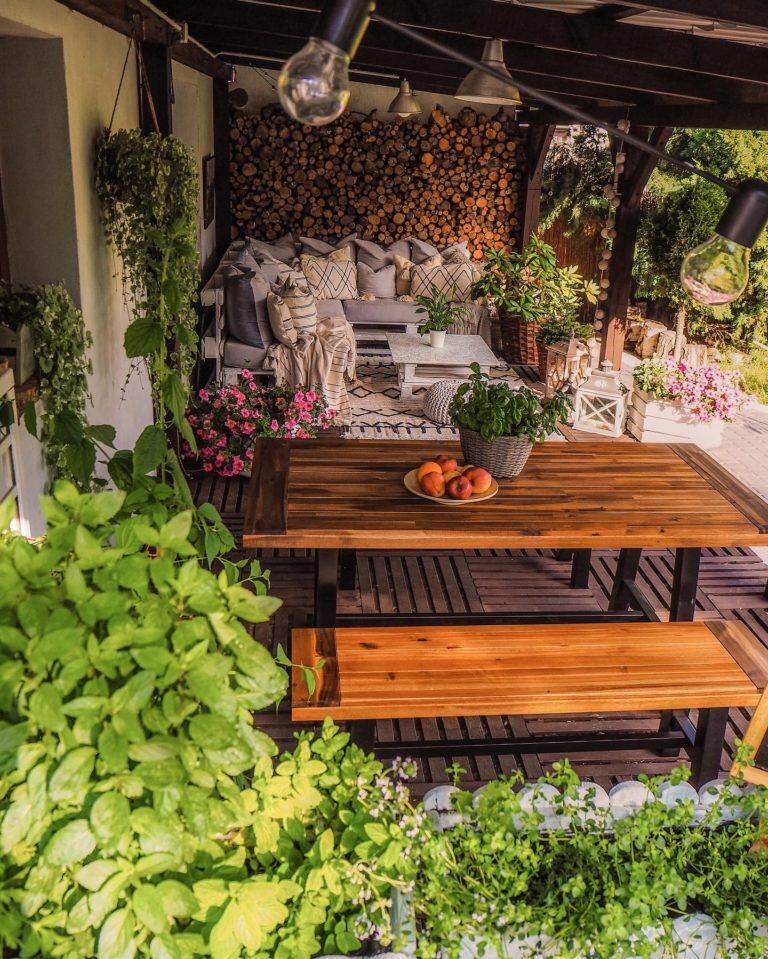 Garden Dining Set 6 Seater SCANIA Acacia Wood Black