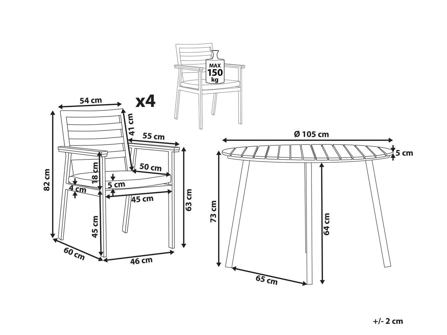 Garden Dining Set 4 Seater CAVOLI with Cushions Metal Grey