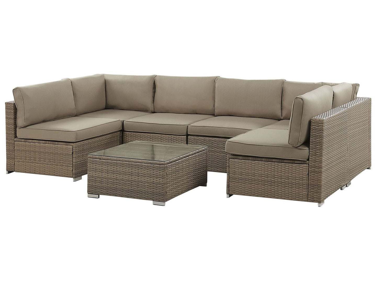 Garden Corner Sofa with Table 6 Seater Rattan Brown