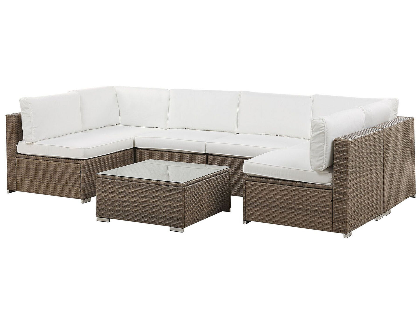 Garden Corner Sofa with Table 6 Seater BELVEDERE PE Rattan White