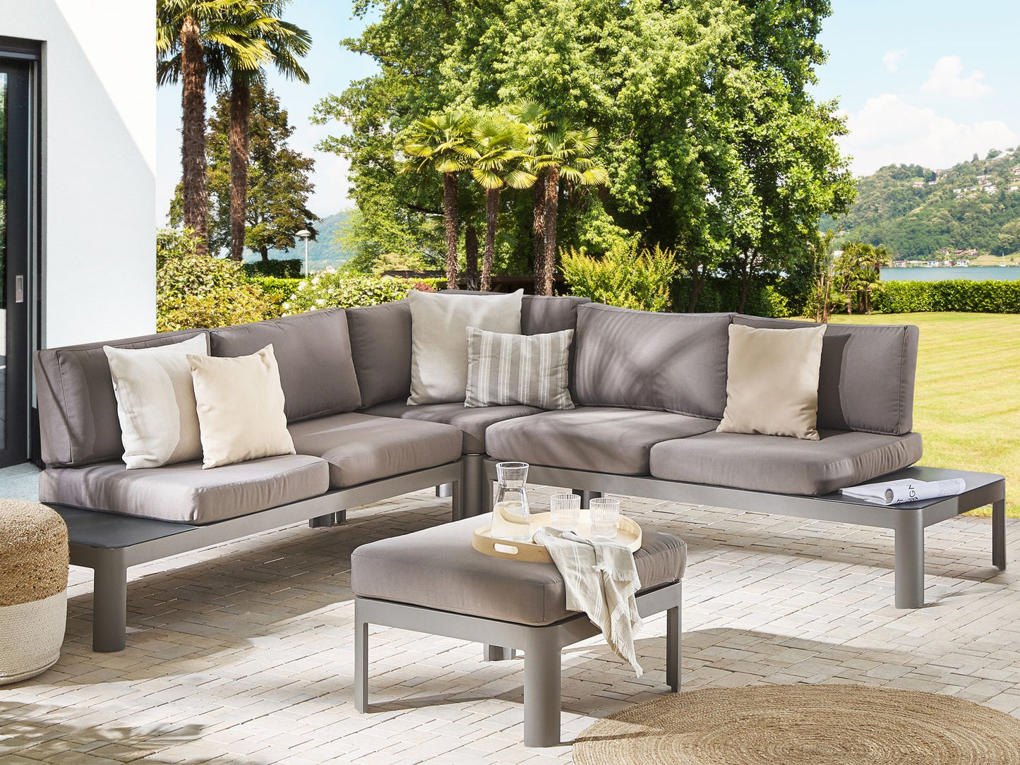 Garden Corner Sofa with Ottoman 5 Seater FERENTINO Modular Metal Grey