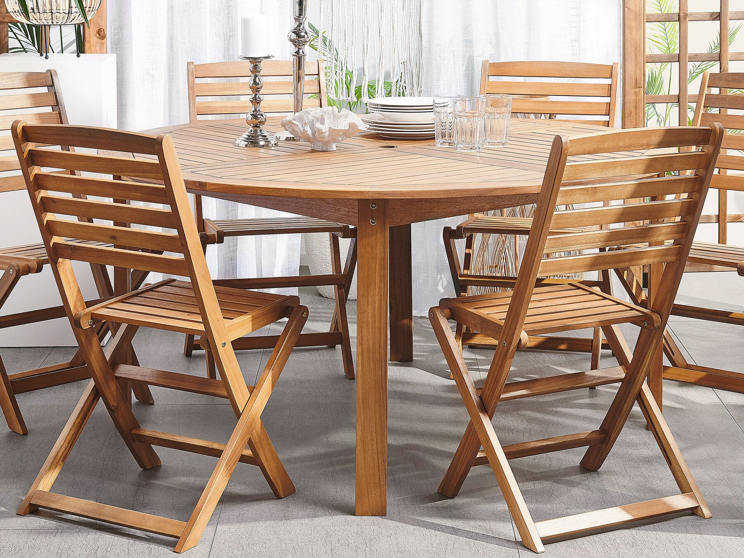 Garden Dining Set 6 Seater TOLVE Acacia Wood Brown