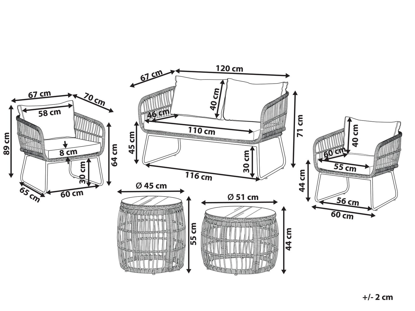 Garden Lounge Set with Table 4 Seater RAVELLO PE Rattan Natural