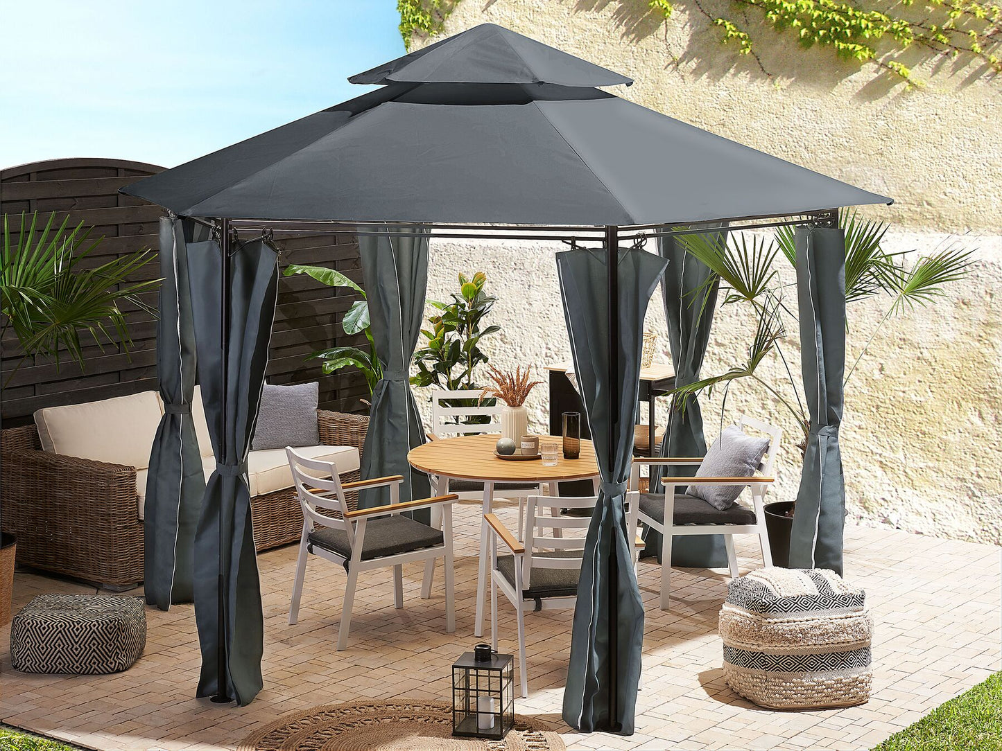 Garden Dining Set 4 Seater CAVOLI with Cushions Metal Grey