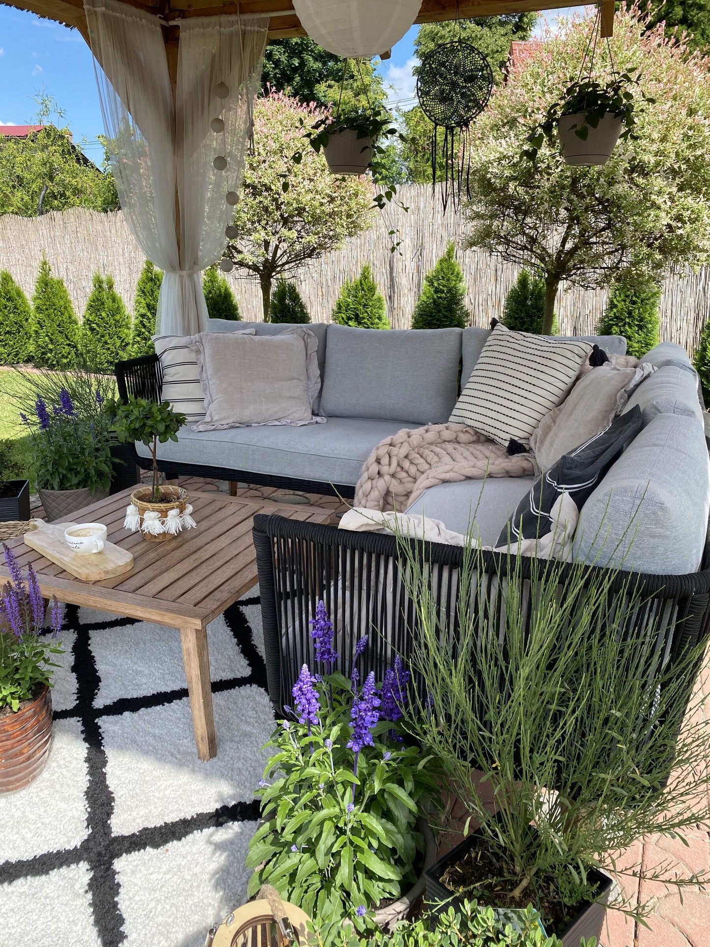 Garden Corner Sofa with Table 5 Seater ALCAMO Left Hand Acacia Wood Black