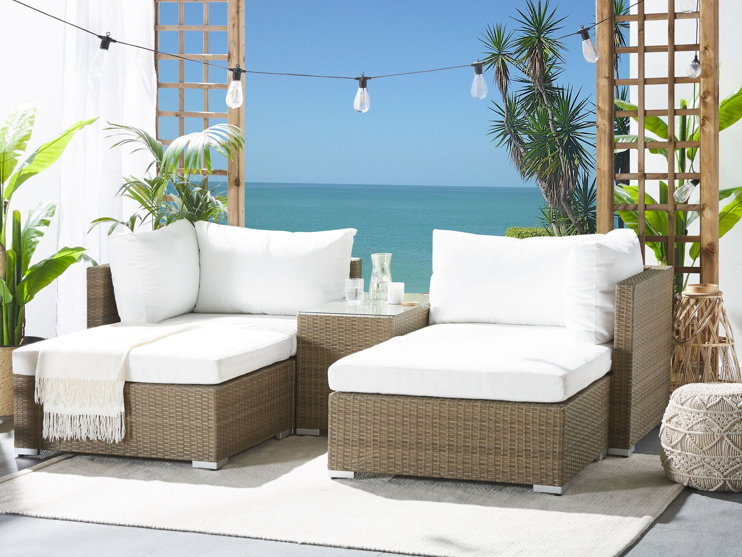 Garden Lounge Set with Table 2 Seater NOTO Modular PE Rattan Light Brown