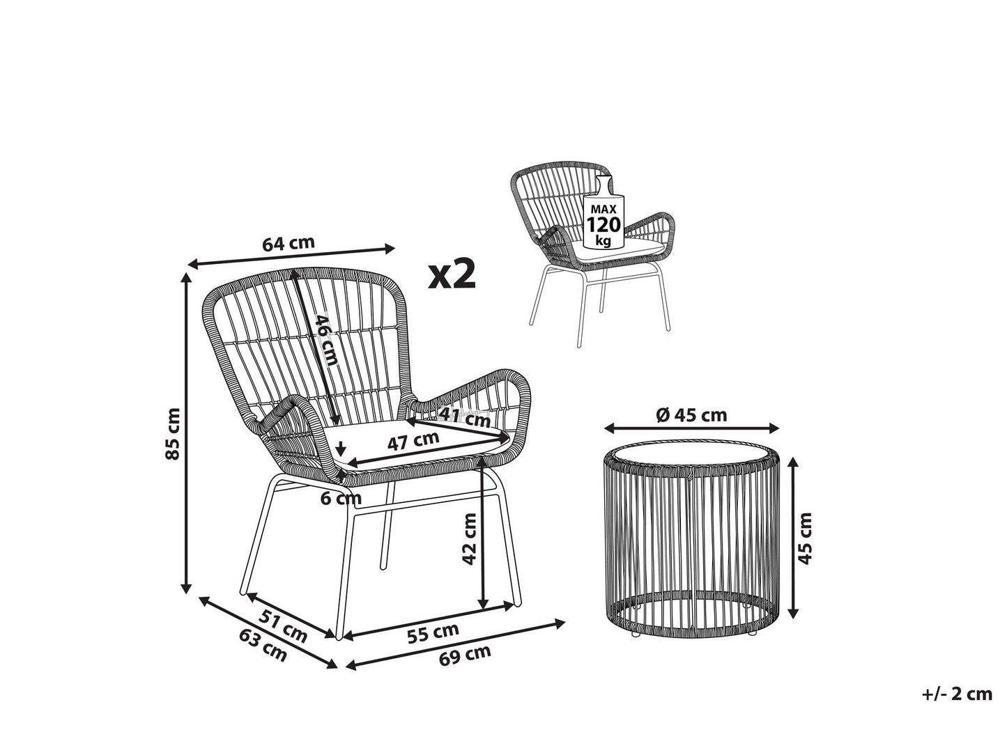 Bistro Set with Cushions LABICO PE Rattan Light Brown