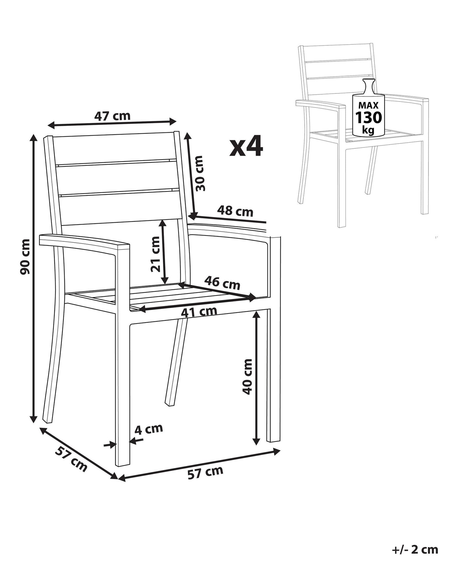 Set of 4 Garden Chairs PRATO Grey