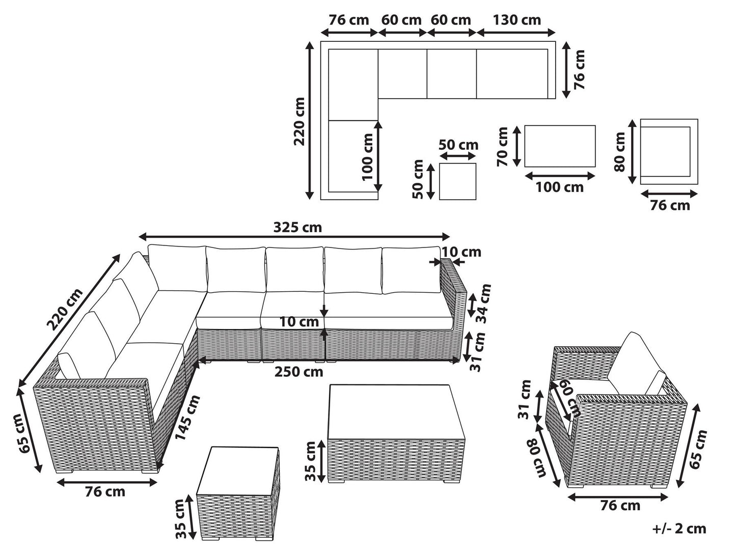 Garden Lounge Set with Table 8 Seater Right Hand Modular Rattan Grey