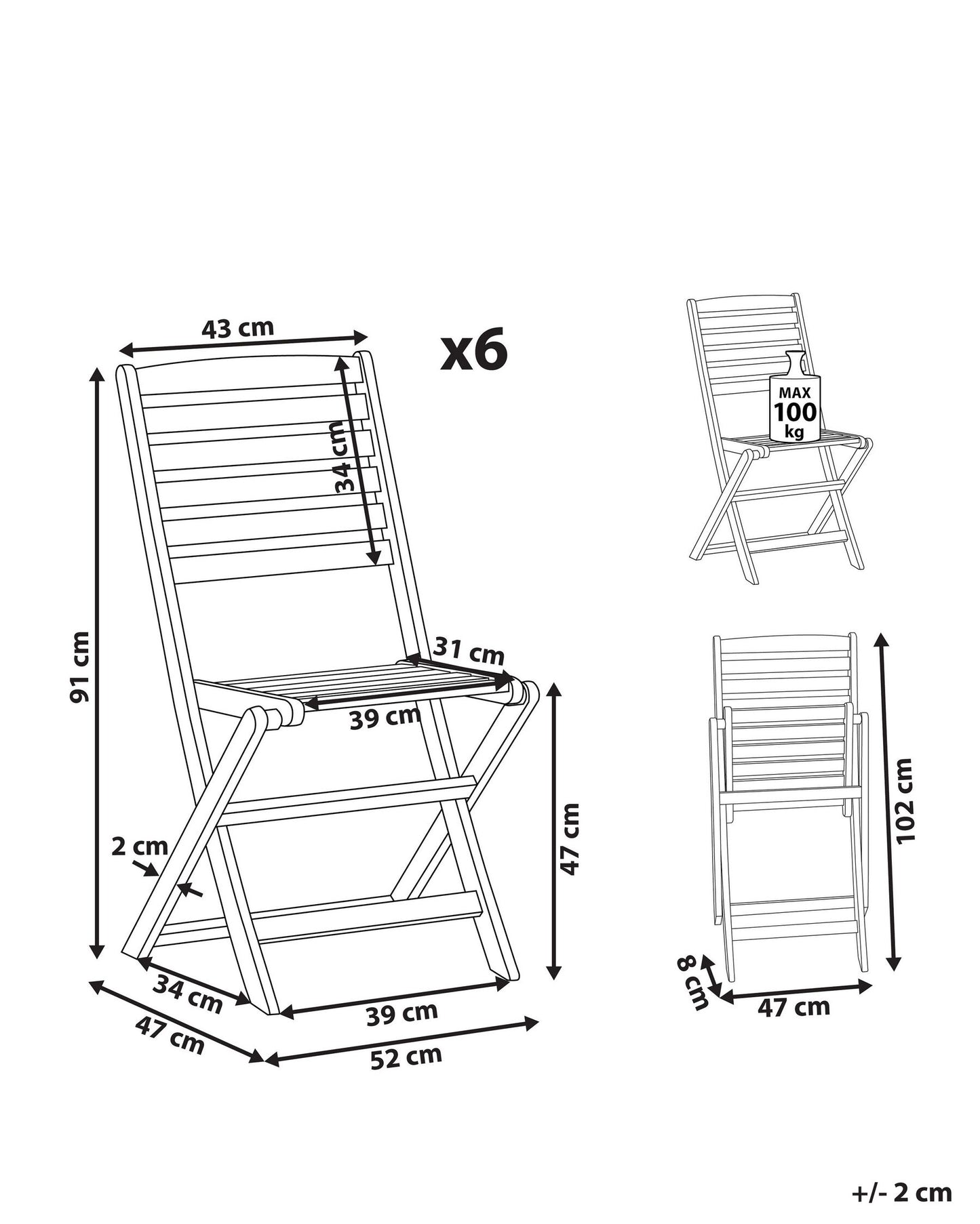 Set of 6 Garden Chairs TOLVE Acacia Wood Brown