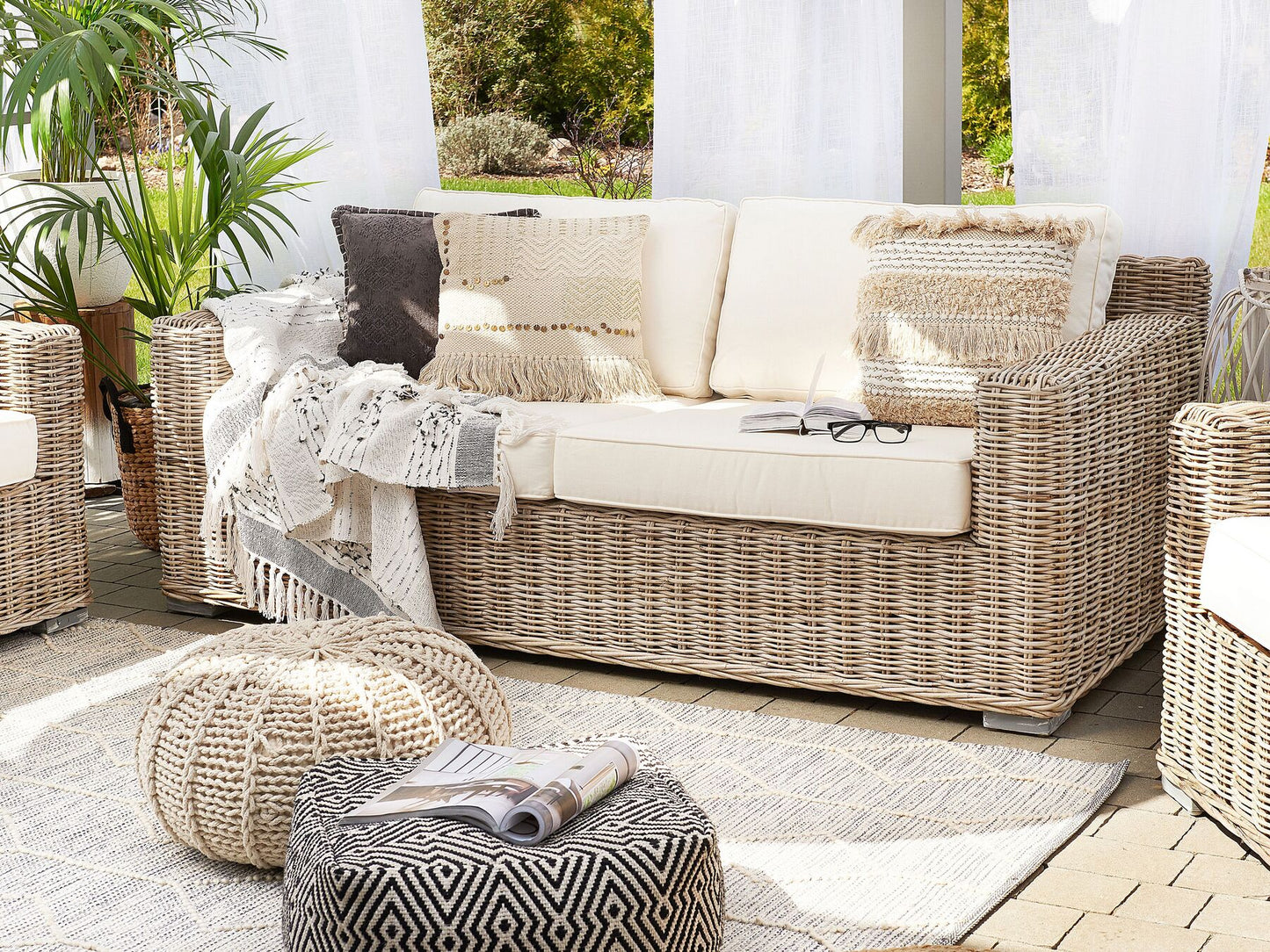 Garden Sofa 2 Seater ARDEA Rattan Light Brown