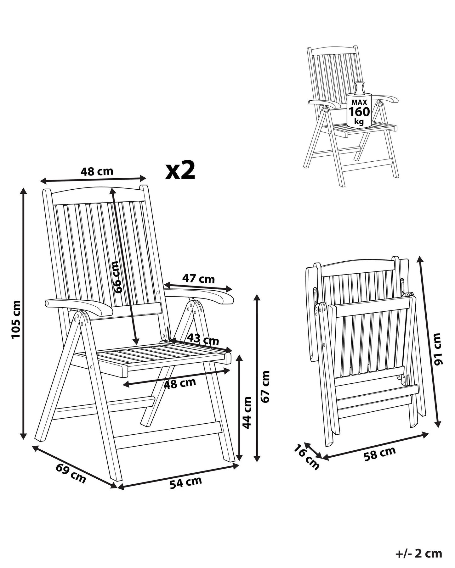 Set of 2 Garden Chairs JAVA Acacia Wood Light Brown