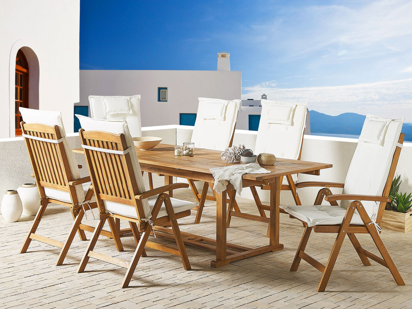 Garden Dining Set 6 Seater JAVA with Cushions Acacia Wood Off-White