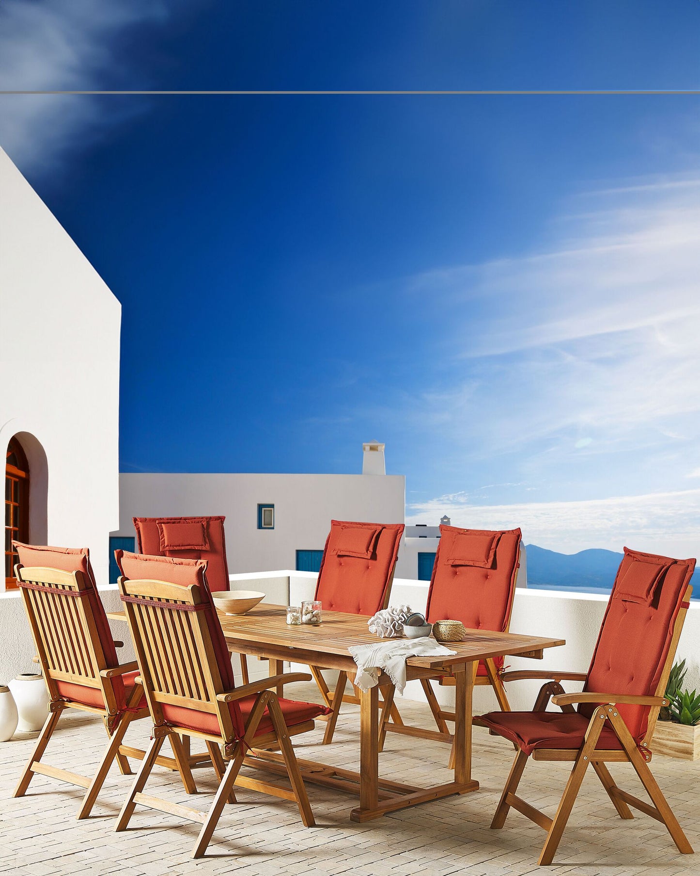 Set of 6 Garden Chairs with Cushions JAVA Acacia Wood Dark Red