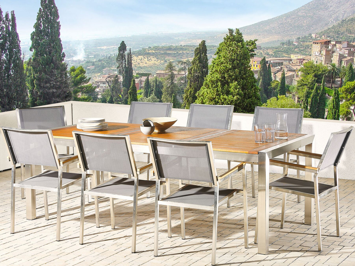 Garden Dining Set 8 Seater GROSSETO Eucalyptus Wood Brown/ Grey