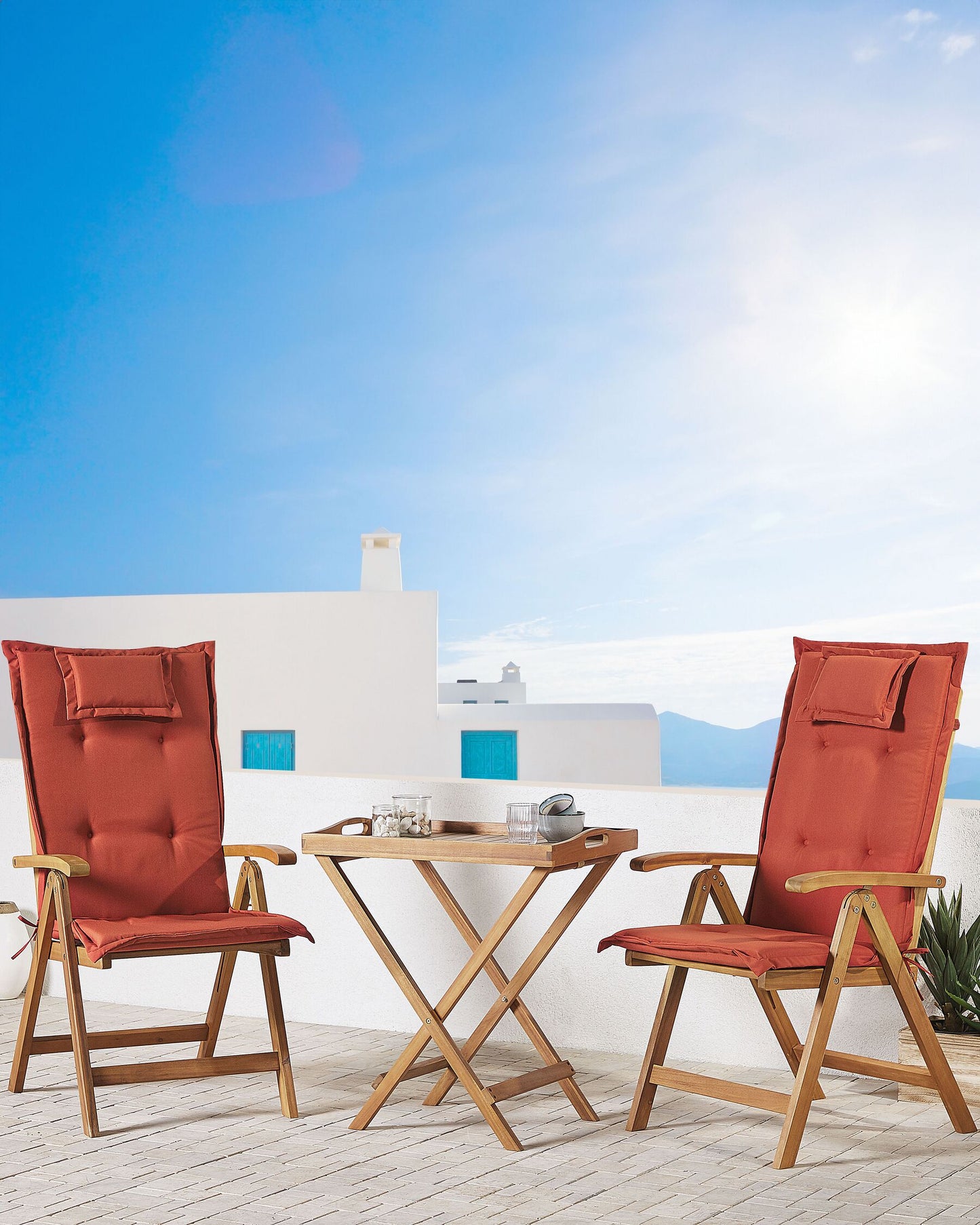 Set of 2 Garden Chairs with Cushions JAVA Acacia Wood Dark Red