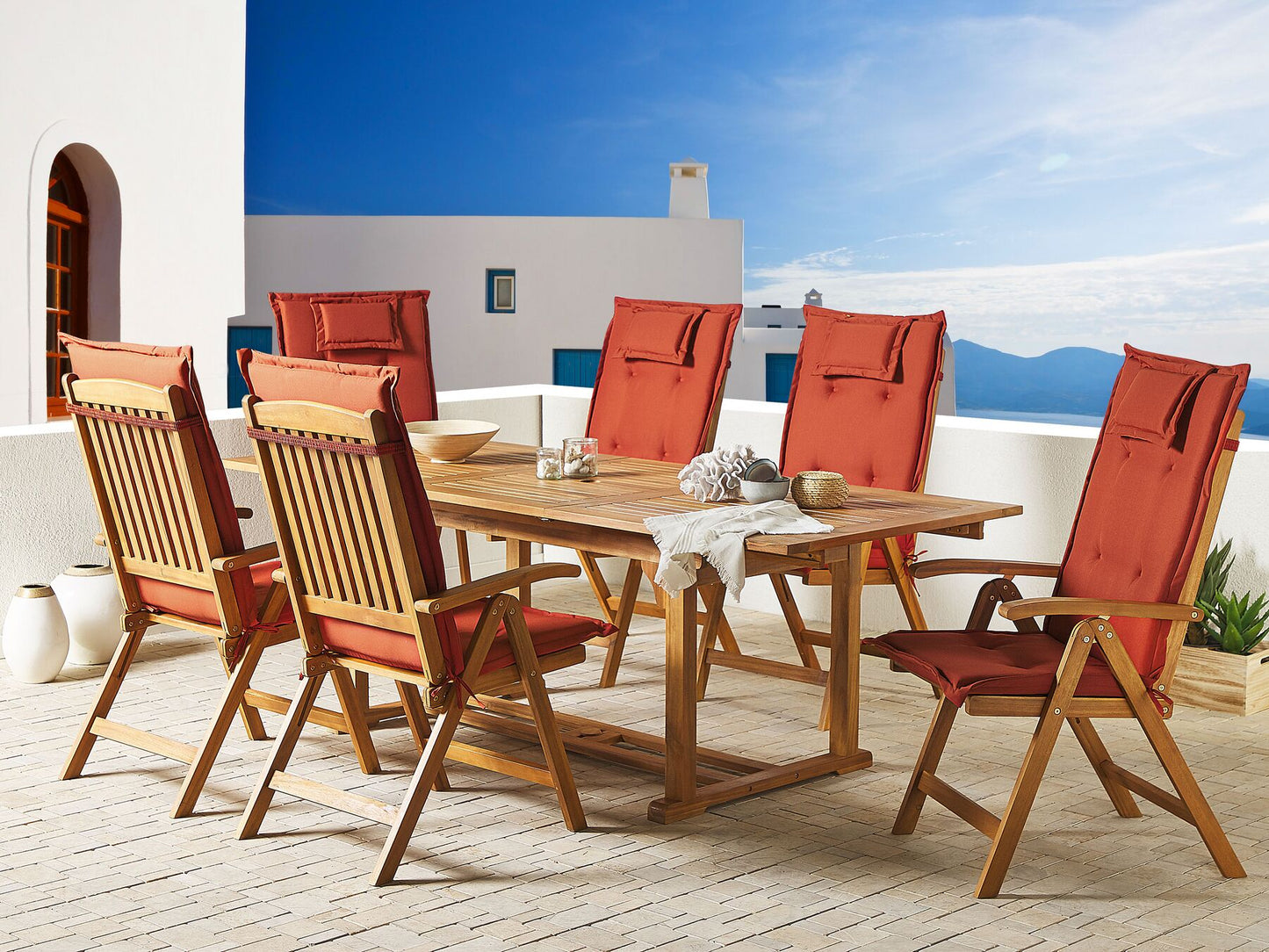 Garden Dining Set 6 Seater JAVA with Cushions Acacia Wood Dark Red