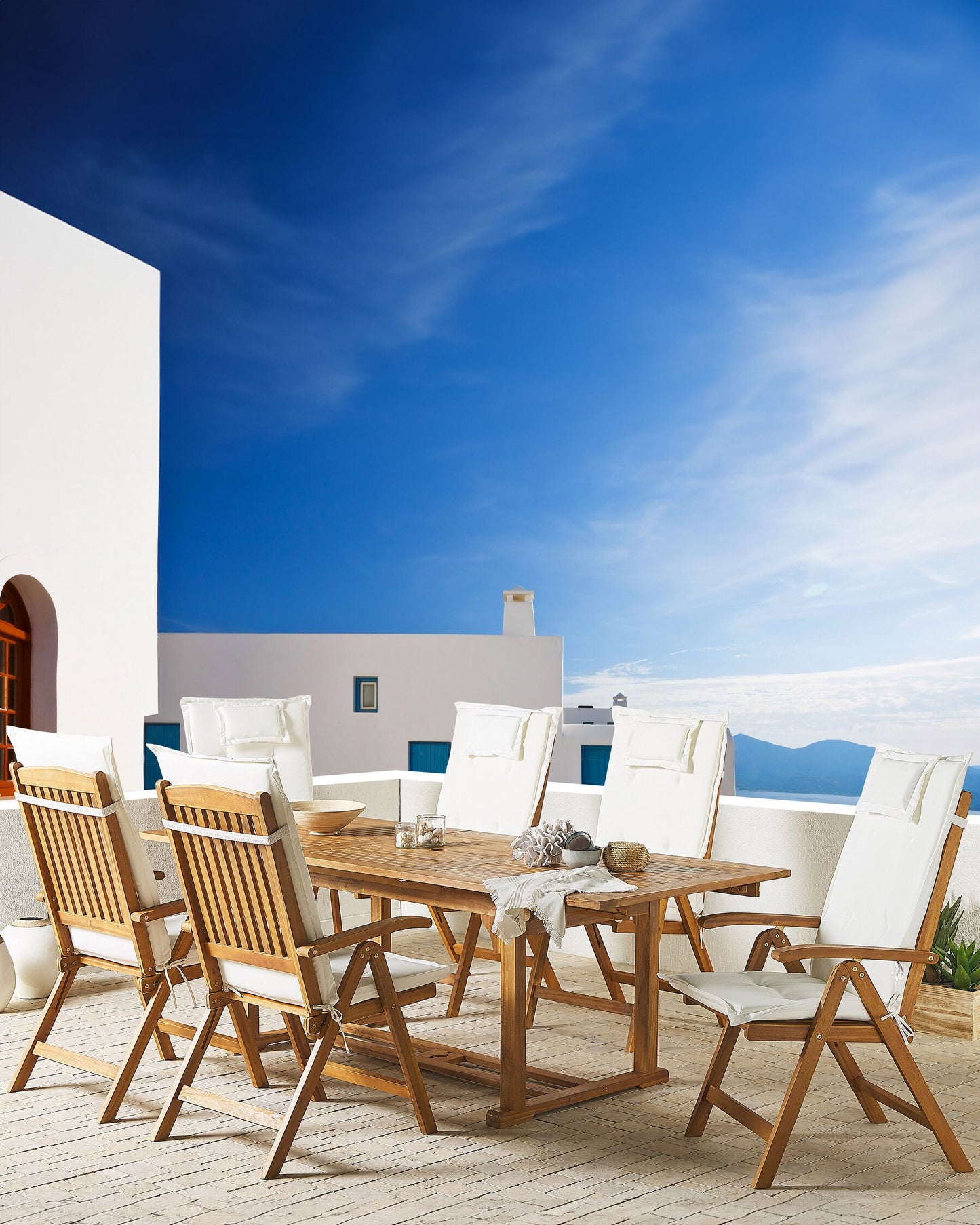 Set of 6 Garden Chairs with Cushions JAVA Acacia Wood Off-White