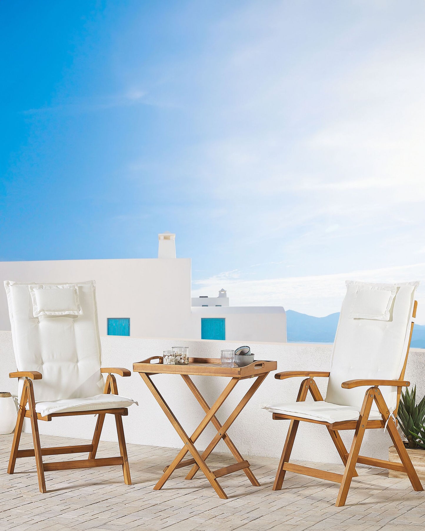 Set of 2 Garden Chairs with Cushions JAVA Acacia Wood Off-White