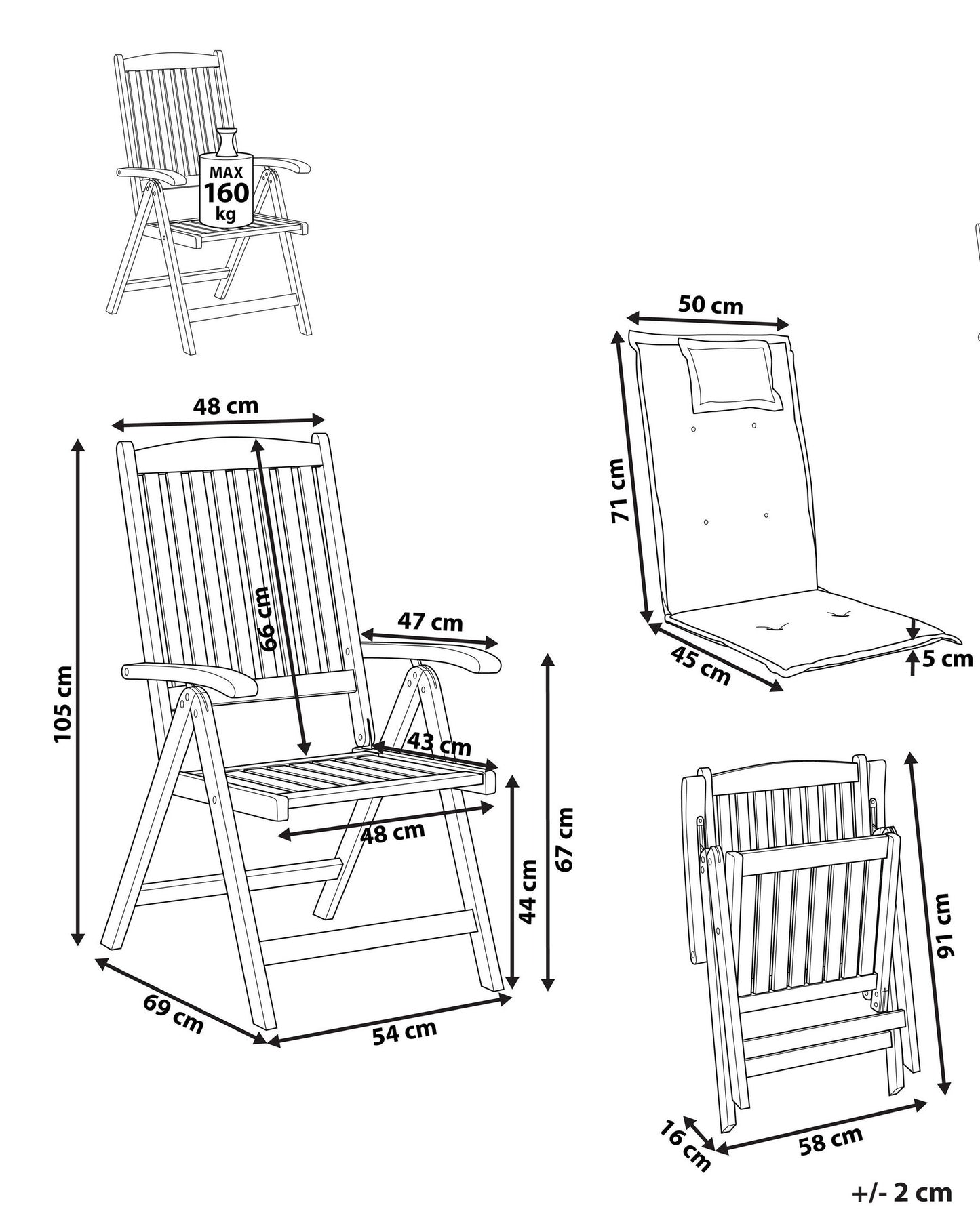 Set of 2 Garden Chairs with Cushions JAVA Acacia Wood Blue