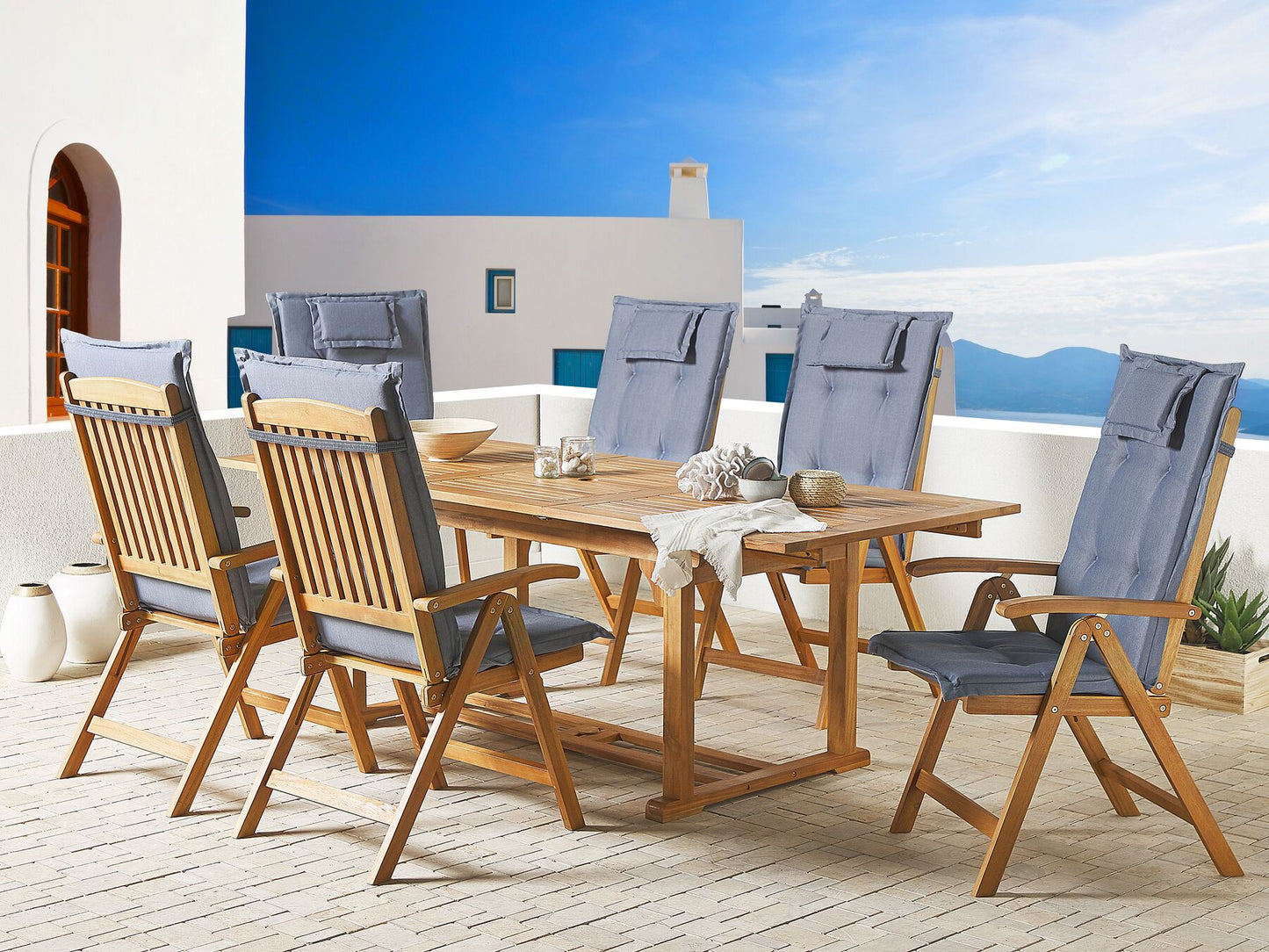 Garden Dining Set 6 Seater JAVA with Cushions Acacia Wood Blue