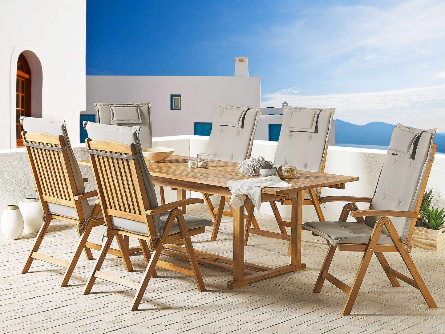Garden Dining Set 6 Seater JAVA with Cushions Acacia Wood Taupe