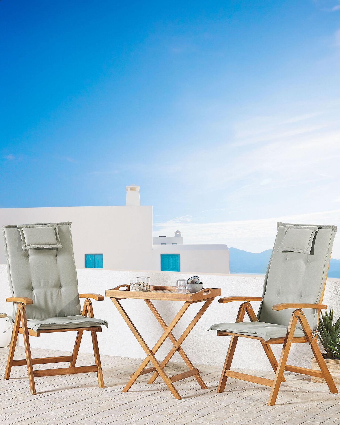 Set of 2 Garden Chairs with Cushions JAVA Acacia Wood Taupe
