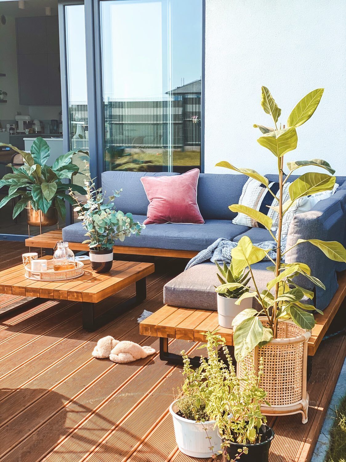 Garden Corner Sofa with Table 5 Seater MYKONOS Right Hand Certified Acacia Wood Dark Grey
