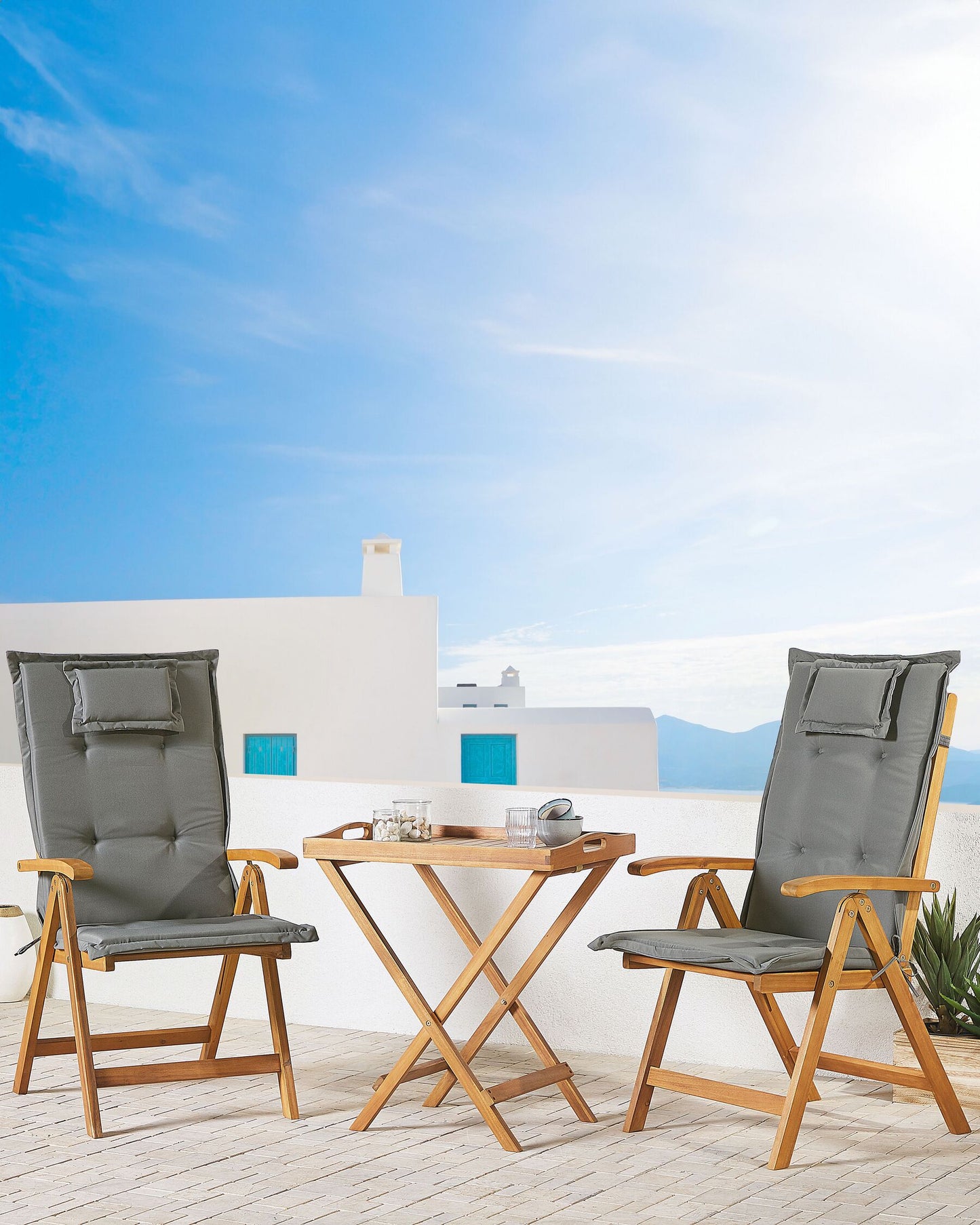 Set of 2 Garden Chairs with Cushions JAVA Acacia Wood Graphite Grey