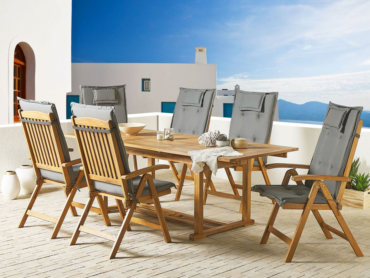 Garden Dining Set 6 Seater JAVA with Cushions Acacia Wood Graphite Grey