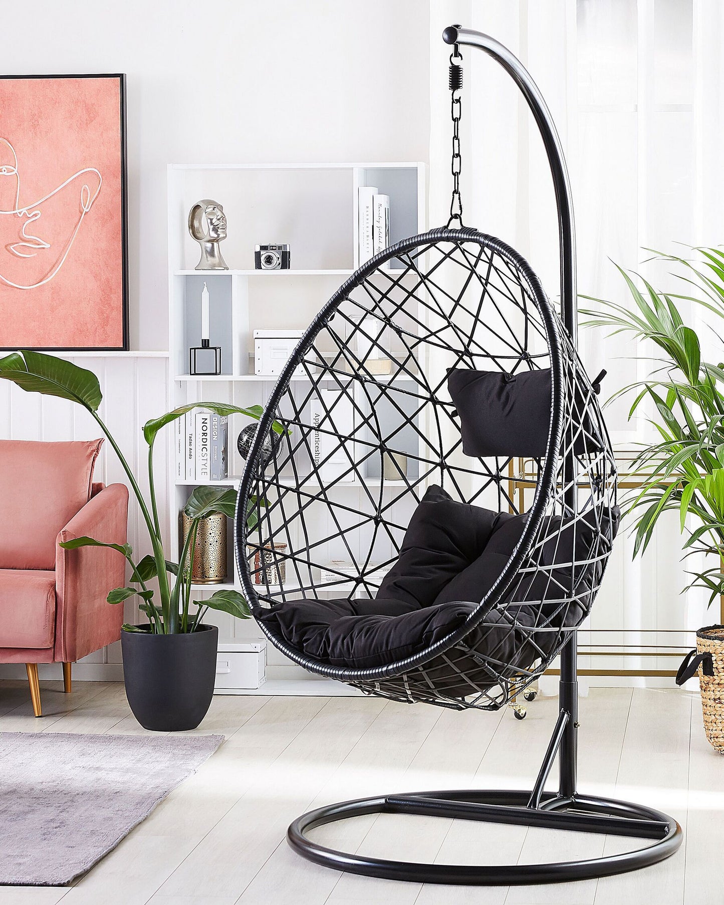Hanging Chair with Stand ALATRI PE Rattan Black